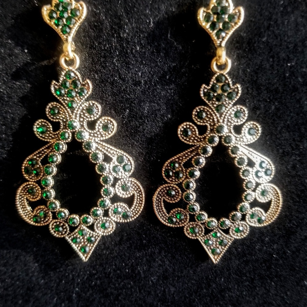 Gold & Green Crystal's Chandelier Earrings